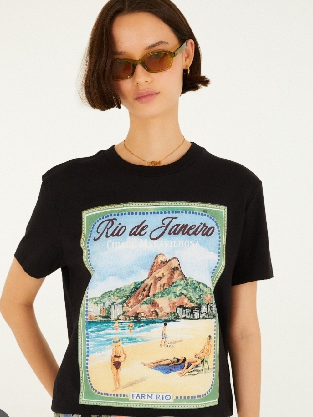 FARM Rio NWT Black Rio de Janeiro Scenic Graphic Tee
